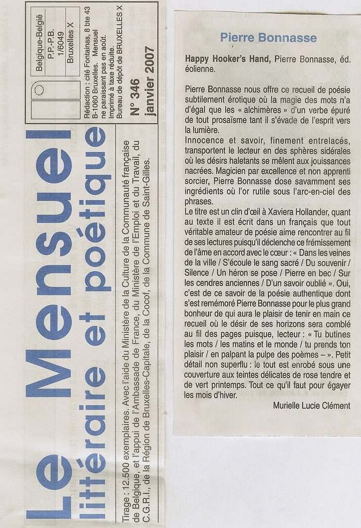 Le Mensuel littéraire et poétique - Belgique Article de presse Le Mensuel littéraire et poétique - Belgique